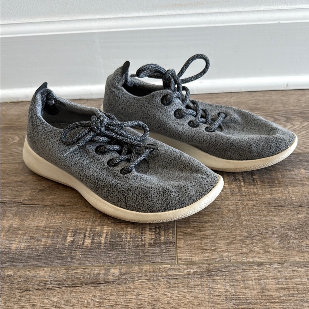 Gray Knit Sneakers with White Soles